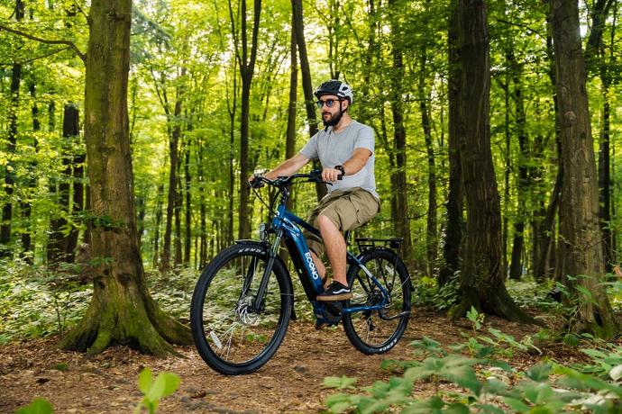 Cycling through forest with the e-bike ECONO