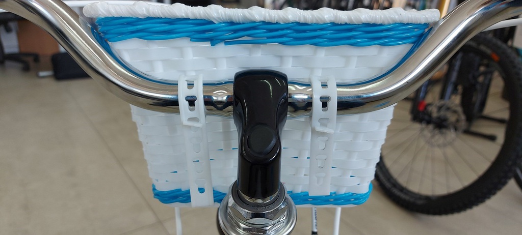Košara za kolo plastična belo modra z rožo