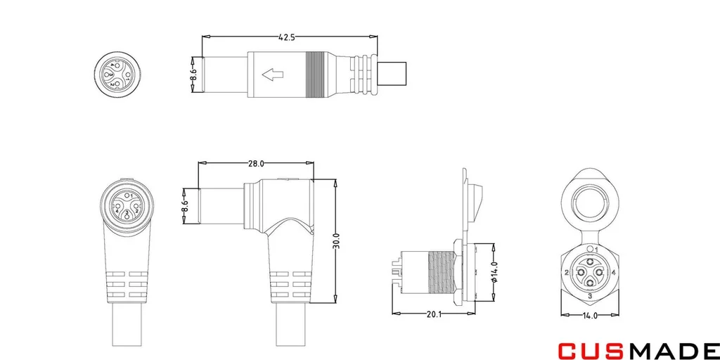 Ženski konektor Cusmade 1140B - 4 pin