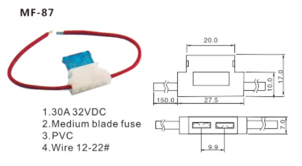 Nosilec varovalke MF-87 - 14AWG 15cm