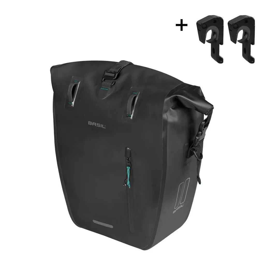 Torba za kolo Basil Rivo L - single bag tarpaulin MIK Hooks - 25–31L - black