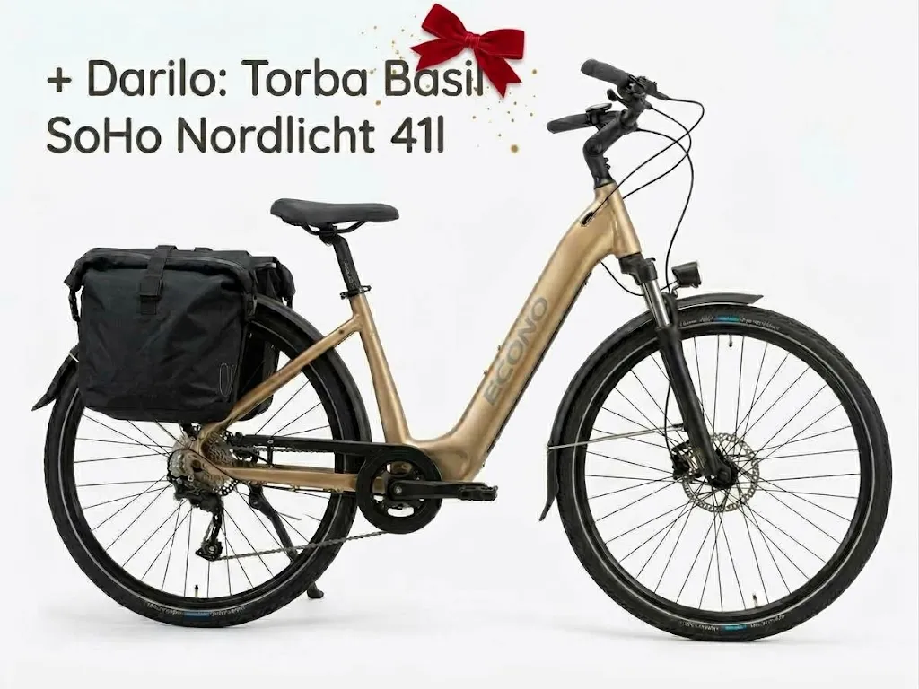 Electric bike ECONO Apes SUV 28 EER5 Satin sand, 2026 + Torba za kolo Basil SoHo 41l