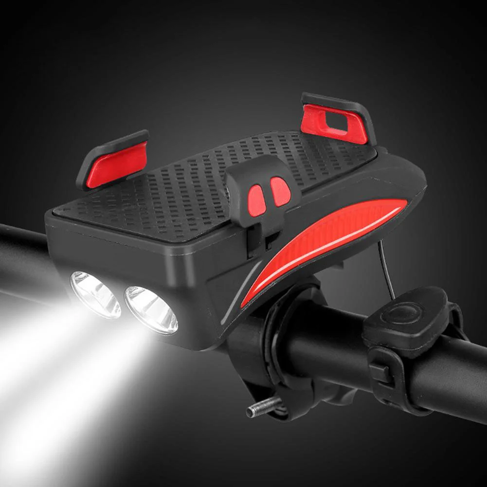 4 in 1 front light with a phone carrier, battery and horn Red