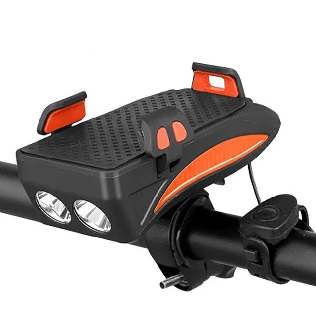 4 in 1 front light with a phone carrier, battery and horn Orange